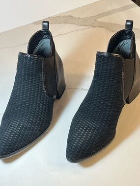 Donald J. Pliner Black Woven Leather Chelsea Ankle Boots